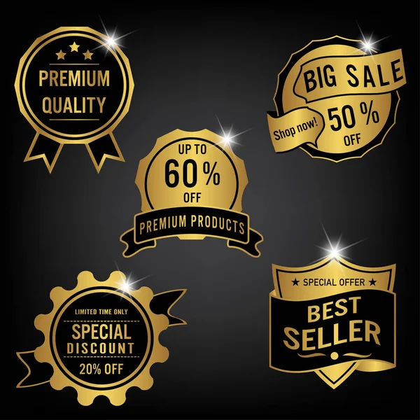 Set van verkoop etiketten en banner. Luxe gouden design — Stockvector