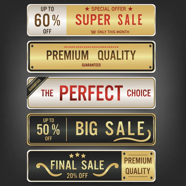 Set van verkoop etiketten en banner. Luxe gouden design — Stockvector