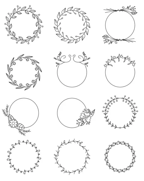 Hand drawn floral round frames se — Stock Vector