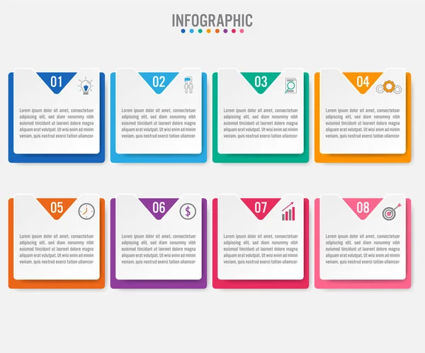 Modelo de etiquetas de infográfico de negócios com 8 opções . — Vetor de Stock