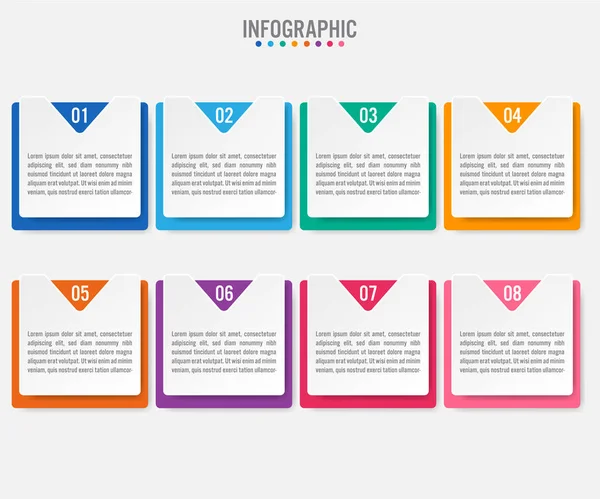 Business infographic labels template with 8 options — Stock Vector