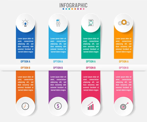 Modello di etichette infografiche aziendali con 8 opzioni . — Vettoriale Stock