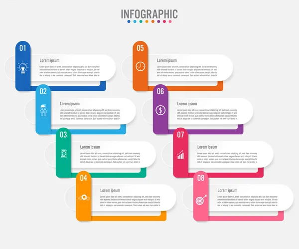 8 seçenekli iş bilgi grafiği etiketleri şablonu. — Stok Vektör