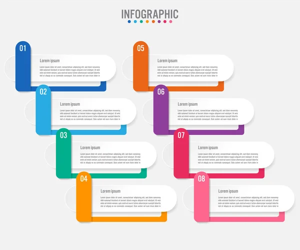 Šablona obchodních infografických popisků s 8 možnostmi. — Stockový vektor