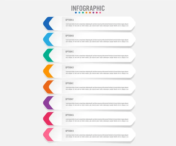 Modello di etichette infografiche aziendali con 8 opzioni . — Vettoriale Stock