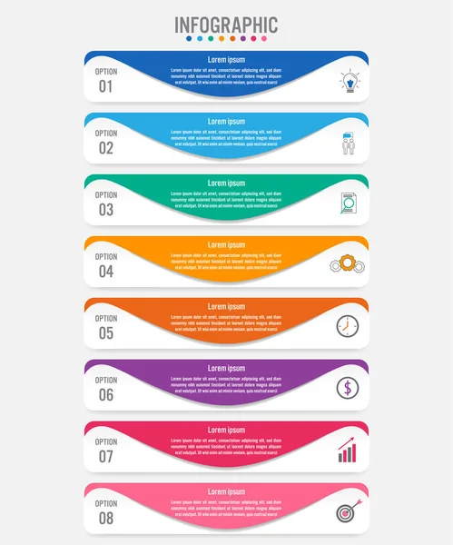 Business infographic labels template with 8 options.