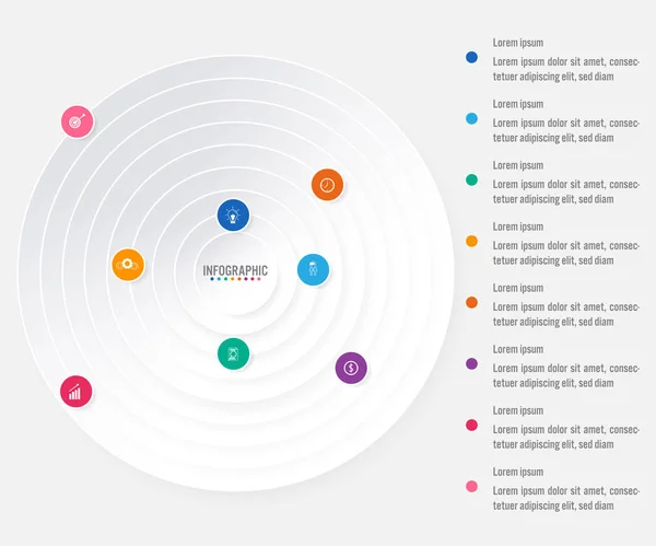 Modelo de infográfico de negócios com 8 opções de forma circular — Vetor de Stock