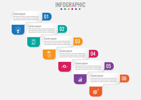 Szablon etykiet do infografiki biznesowej z 6 opcjami — Wektor stockowy