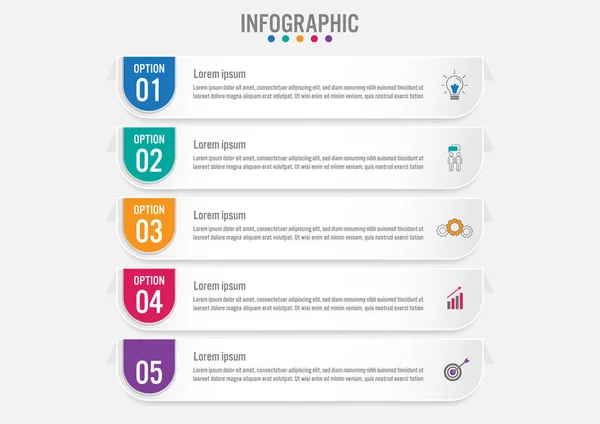 Modèle d'étiquettes infographiques d'entreprise avec 5 options . — Image vectorielle