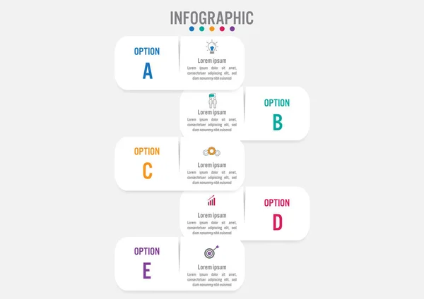 Szablon biznesowy Infografika z 5 prostokątnymi opcjami kształtu — Wektor stockowy