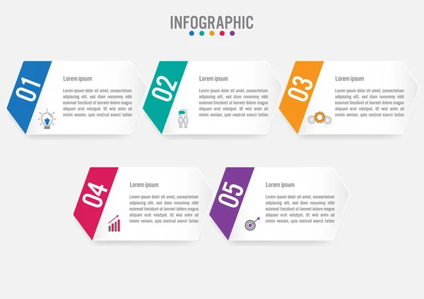 Modelo de etiquetas de infográfico de negócios com 5 opções — Vetor de Stock