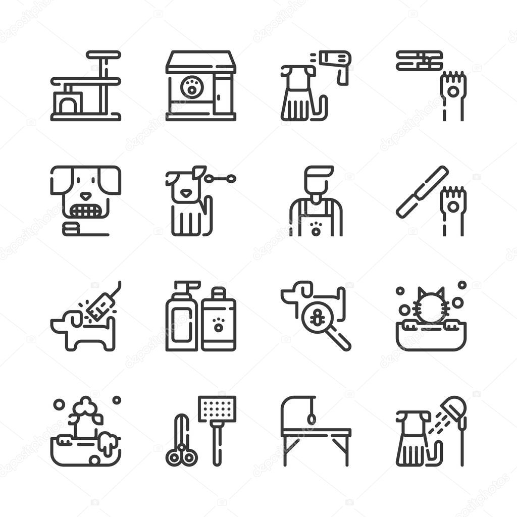 Pet grooming shop icon set.Vector illustration