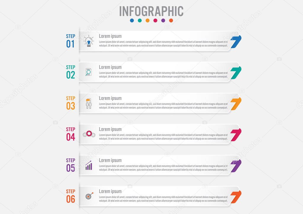 Business infographic labels template with 6 options