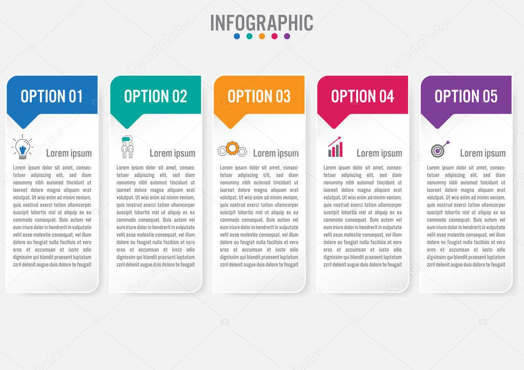 Business infographic labels template with 5 options