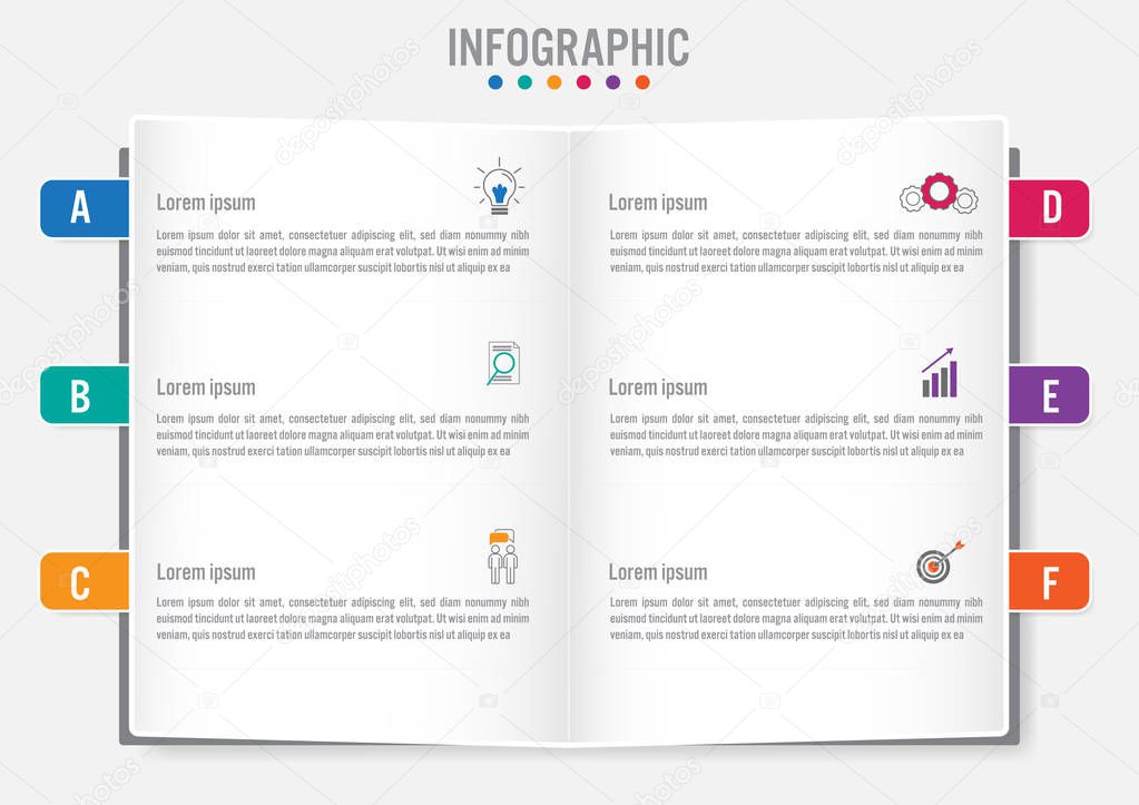 Business infographic template with 6 options