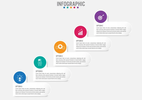 Modelo de etiquetas de infográfico de negócios com 5 opções — Vetor de Stock