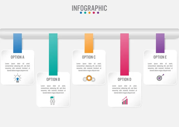 Modello di etichette infografiche aziendali con 5 opzioni . — Vettoriale Stock