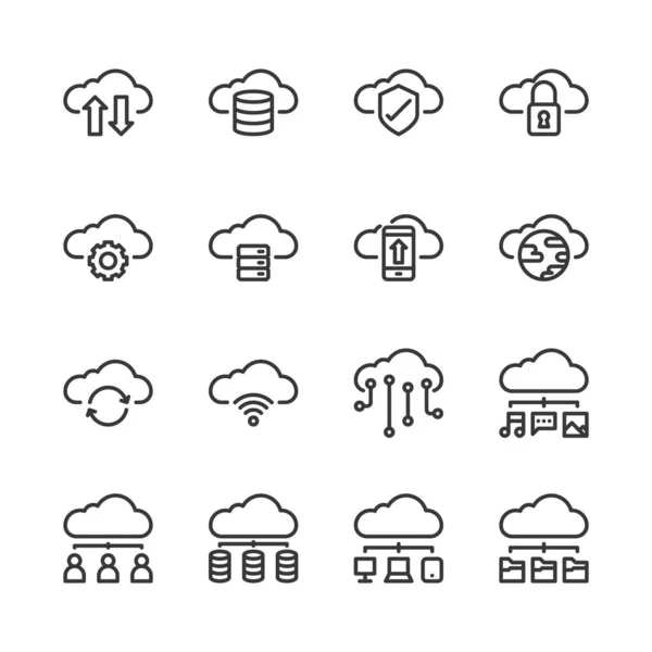 Conjunto de ícones de tecnologia em nuvem ilustração vetorial — Vetor de Stock