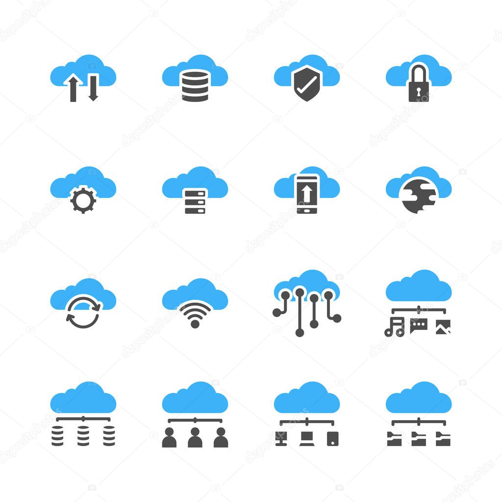 Cloud technology icon set in  glyph design..Vector illustration