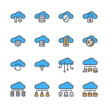 Colorline tasarımında bulut teknolojisi simgesi ayarlanır. Vektör elgösteriyi