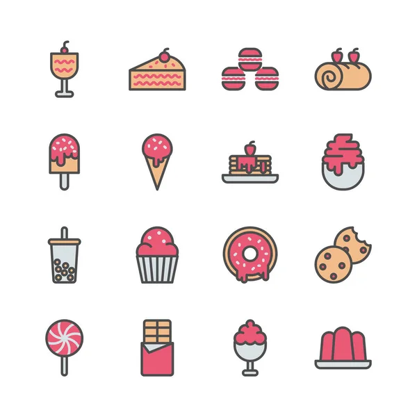 Dessert pictogram ingesteld in gevuld kleur ontwerp. Vector illustratie — Stockvector