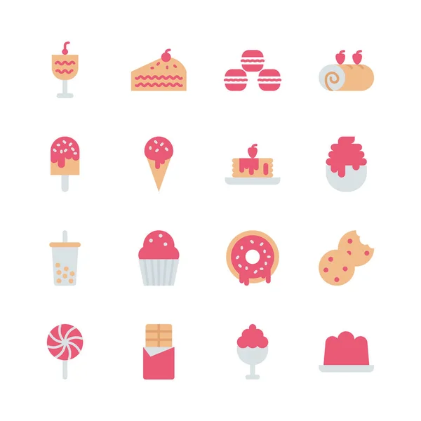 Dessert icoon set in plat ontwerp. Vector illustratie — Stockvector