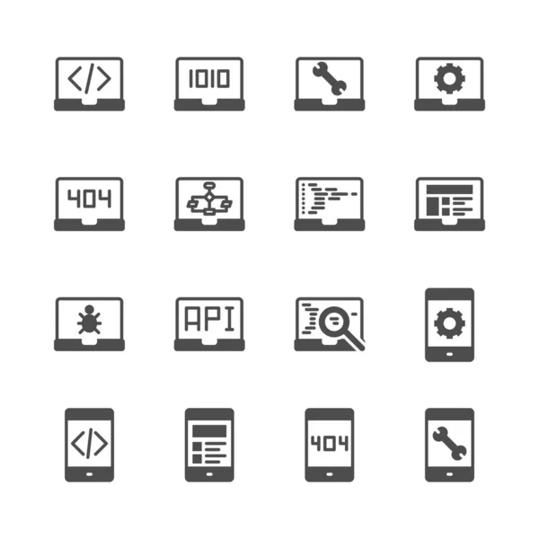 Programmierung und Kodierung in Glyphensymbol set.vector illustration — Stockvektor