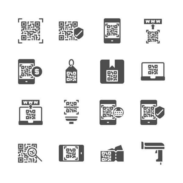 Codice Qr relativo al set di icone del glifo. Illustrazione vettoriale — Vettoriale Stock