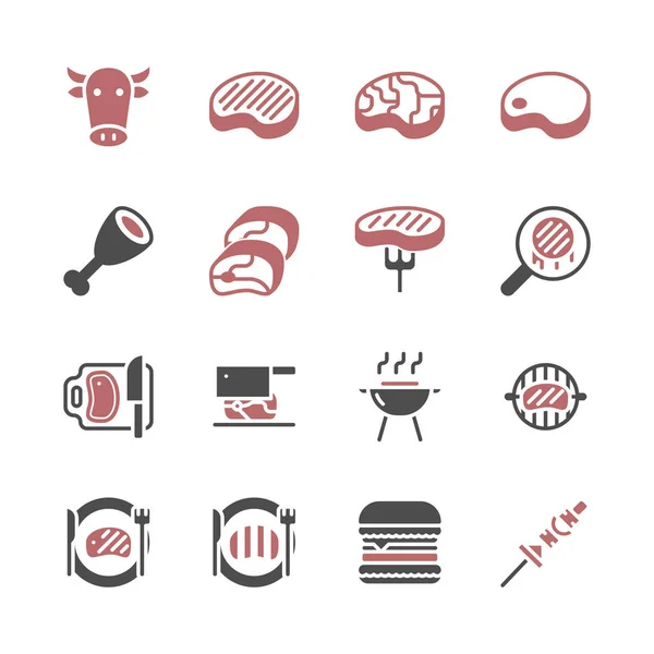Carne relacionada no conjunto de ícones de glifo ilustração vetorial — Vetor de Stock