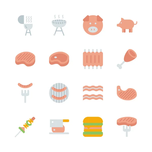 Pork related in flat icon set.Vector illustration — Stock Vector