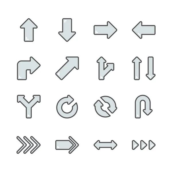 Flèches dans l'icône de la ligne de couleur set.Vector illustration — Image vectorielle