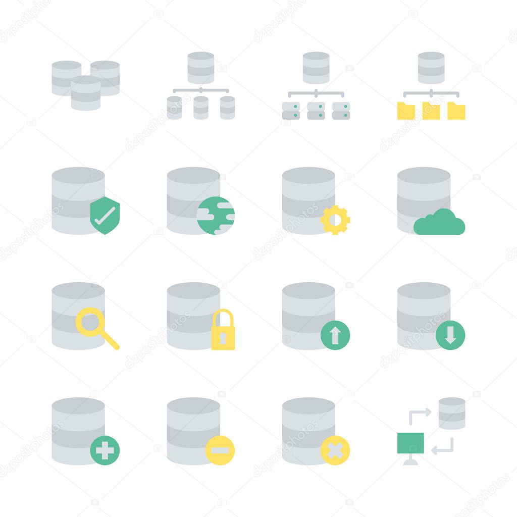 Database system icon set  in  flat  design..Vector illustration