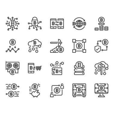 Bitcoin ve cryptocurrency simgesi ayarlandı. Vektör çizimi
