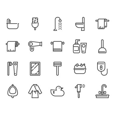 Banyo ile ilgili simge seti. Vektör çizimi