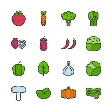 Sebze simgesi seti. Vektör çizimi