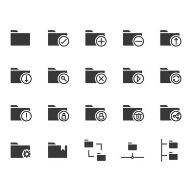 Klasörle ilgili simge kümesi. Vektör çizimi