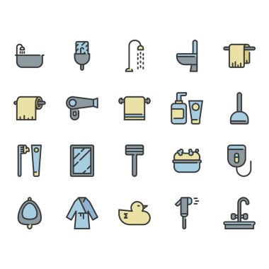 Banyo ile ilgili simge seti. Vektör çizimi