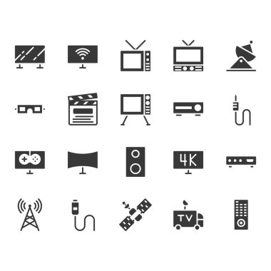Televizyon ile ilgili simge ayarlayın. Vektör çizimi