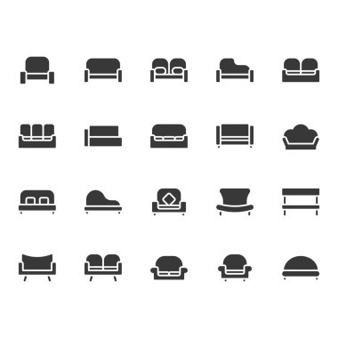 Kanepe ve koltuk simgesi seti. Vektör çizimi