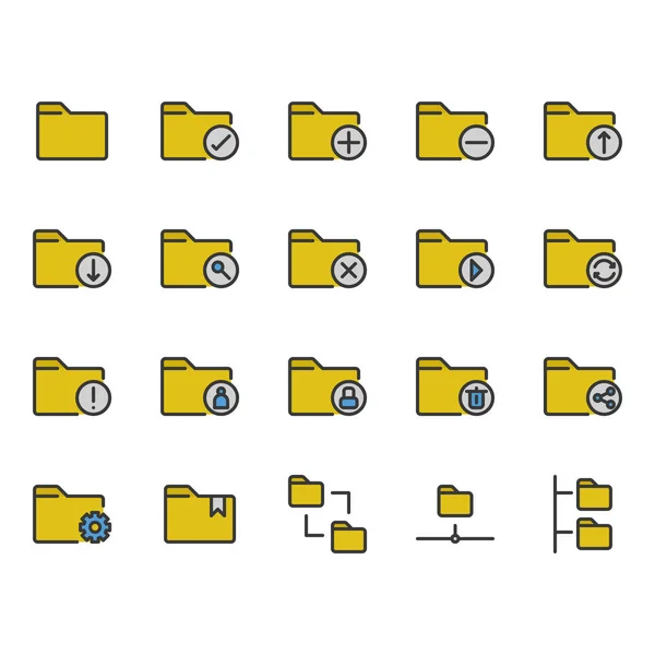 Conjunto de iconos relacionados con carpetas. Ilustración vectorial — Vector de stock