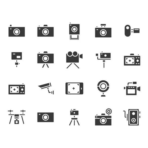 Camera related icon set. Vector illustration — Stock Vector
