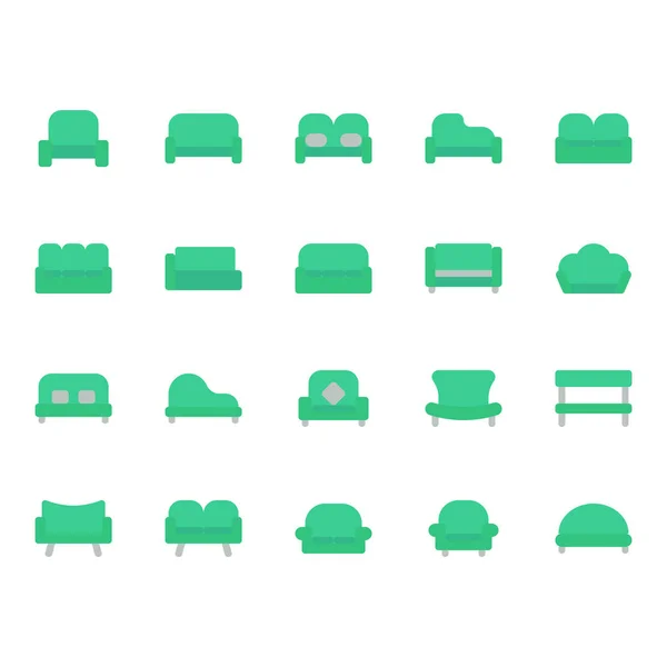 Conjunto de ícones de sofá e assento. Ilustração vetorial — Vetor de Stock