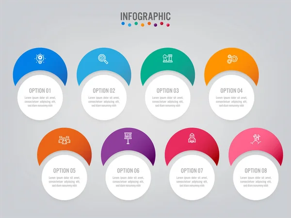 Modèle d'étiquettes infographiques d'entreprise avec 8 options . — Image vectorielle
