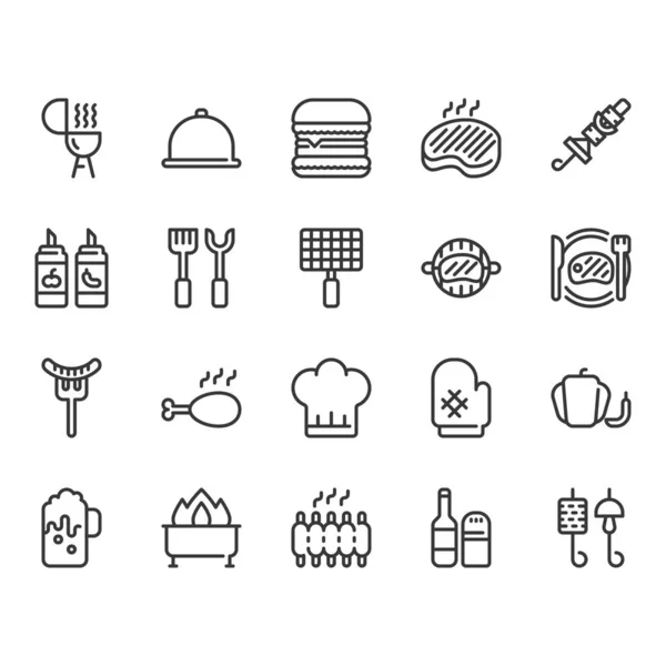 Ensemble d'icônes liées au barbecue Illustration vectorielle — Image vectorielle