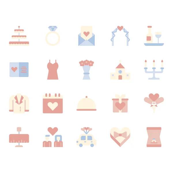 Set ikon cinta dan pernikahan yang berhubungan - Stok Vektor