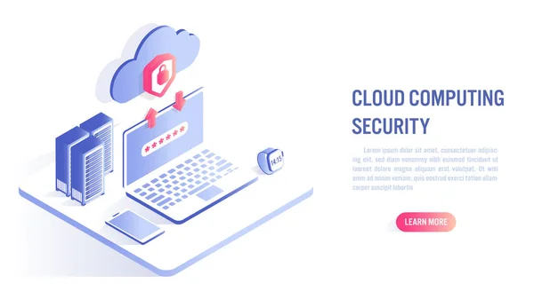 Sicherheitskonzept Cloud Computing Datenaustausch Auf Endgerät Und Online Speicher Illustration — Stockvektor