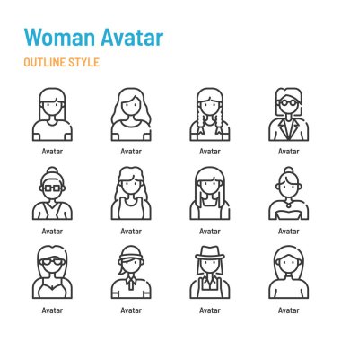 Çizgi simgesi ve sembol kümesindeki kadın avatarı