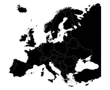Harita Europe silueti ülke sınırları ile üzerine beyaz izole
