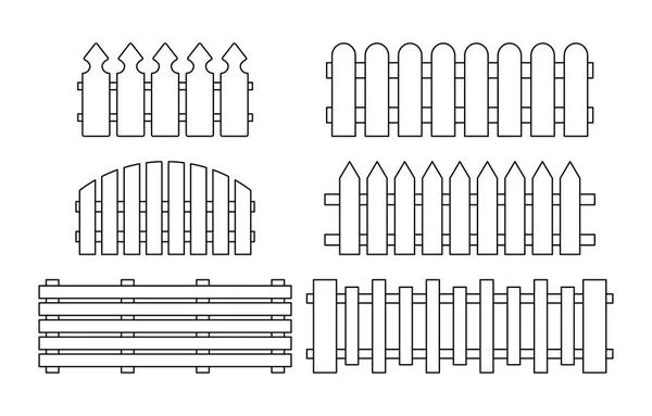 木製のフェンスのセット 白で隔離簡単な概略設計 — ストックベクタ