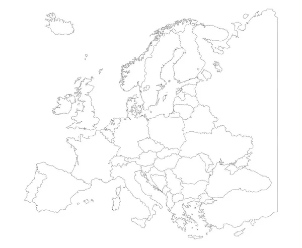 Mappa Dell Europa Con Confini Nazionali Isolati Bianco — Vettoriale Stock